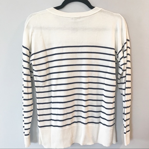 Talbots Petite White and Blue Striped Sweater-SP - Picture 2 of 4